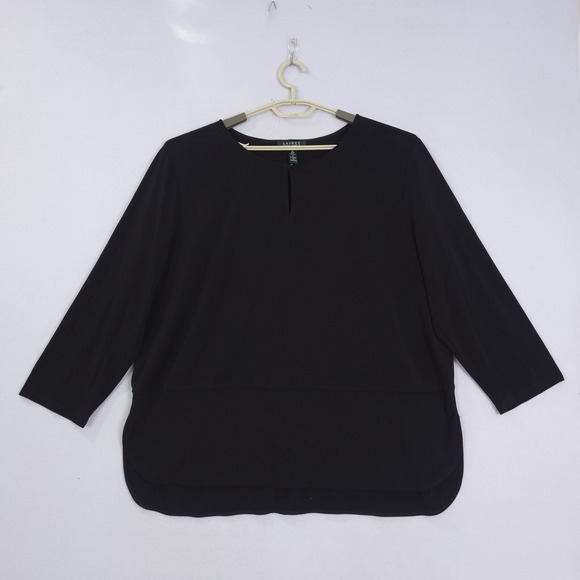 Lauren Ralph Lauren Keyhole Neck Long Sleeve Tunic Top Office Plus 3X Black